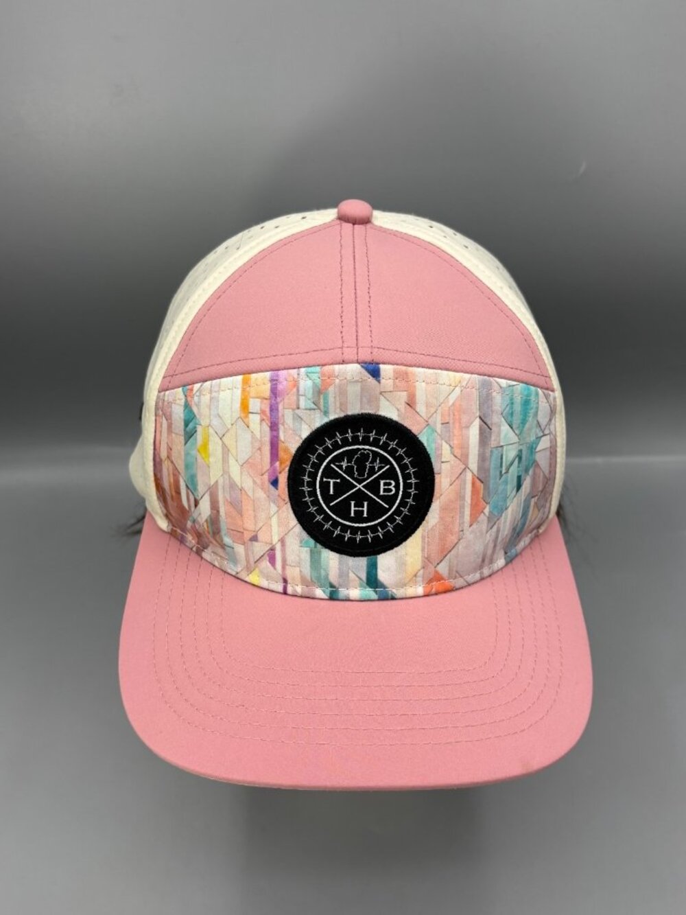 The Heartbeat Brand Hat Women Pink Geo Print Mosaic Laser Mesh Back Snapback Cap
